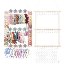 Headband Holder Hair Bow Organizer for Girls, Bow Holder Beige-3 Tier 30 Hooks 