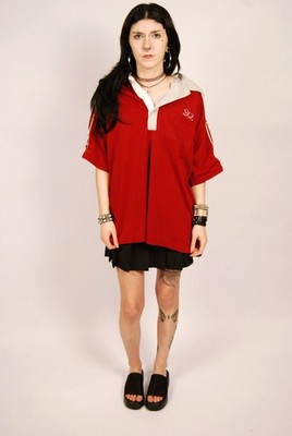60s Bowling Shirt (XXL) Hilton vintage red grey polo bowler sports chain stitch
