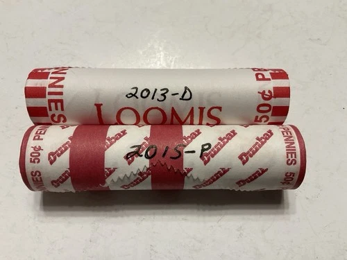 2013-D & 2015-P  Shield Cent Penny 2-50 Coin rolls Brilliant Uncirculated