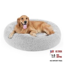 Dog Bed, Cat Calming Bed, Faux Fur Pillow 36.0"L x 36.0"W x 7.0"Th Light Grey