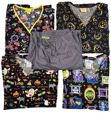 Halloween-Themed Scrubs 4-Tops/1-Pants Bundle Sz 3X SB Scrubs WonderWink Tafford