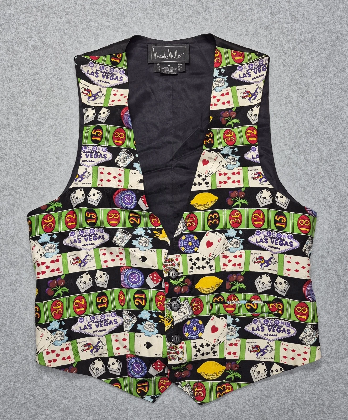 Vintage Nicole Miller Vest Mens Medium Multicolor Silk Las Vegas 1994 Casino - product detail image 1