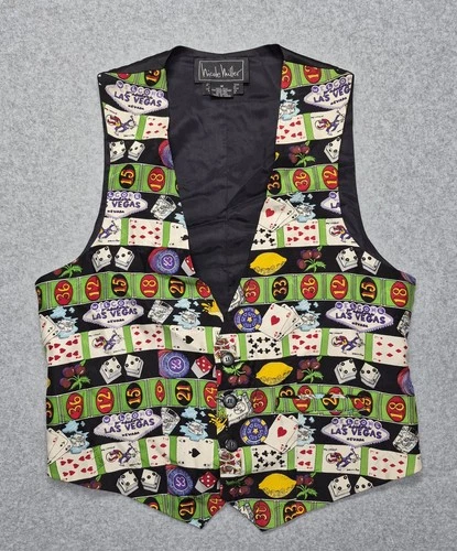 Vintage Nicole Miller Vest Mens Medium Multicolor Silk Las Vegas 1994 Casino - product listing photo