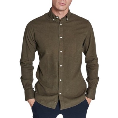 Bruun Stengade Men's Slim Fit Long Sleeve Button Down Shirt Medium Green Cotton