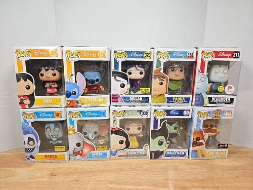 Lot Of 10 Funko Pops Disney Figures Exclusives Snow White Stitch Dumbo Mulan