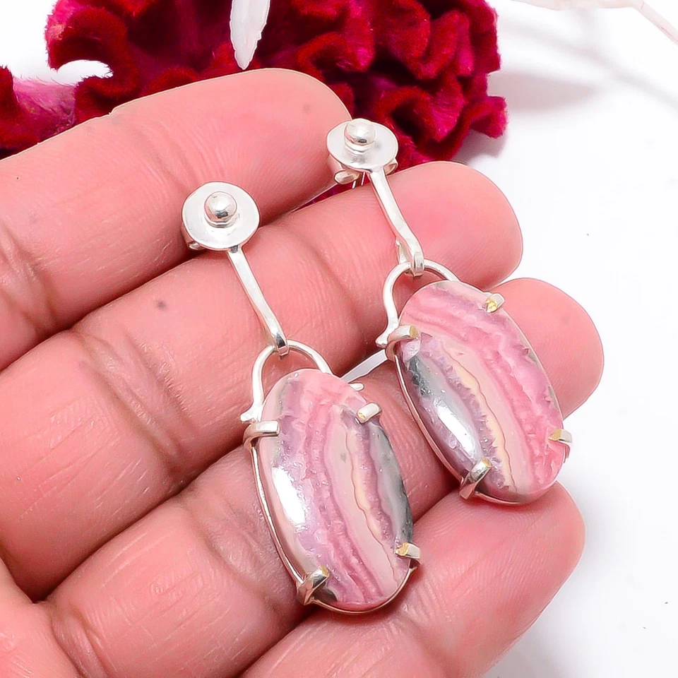 Rhodochrosite - Argentina Handmade 925 Sterling Silver Earring 1.83" E83718 - Image 2 of 4
