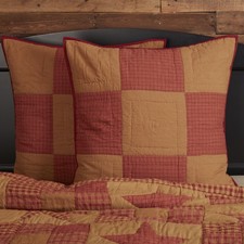 VHC Brands Primitive Euro Sham Red Patchwork Ninepatch Star Cotton Bedroom Decor