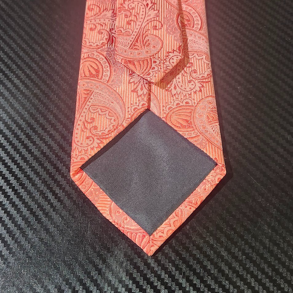 Tie Bar Orange Paisley Patterned 100% Silk Tie image 5