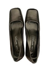 Via Spiga Black Leather Square Toe Block Heels Made in Italy Pumps Women's 6.5 M
