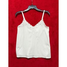 Promod White Lace Trim Cami Tank Top Women's Adjustable Strap Casual Layering