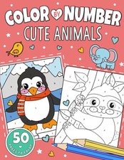 Cute Animals Color by Number for Kids Ages 4-8: Coloring Book of 50 Farm, Ju...
