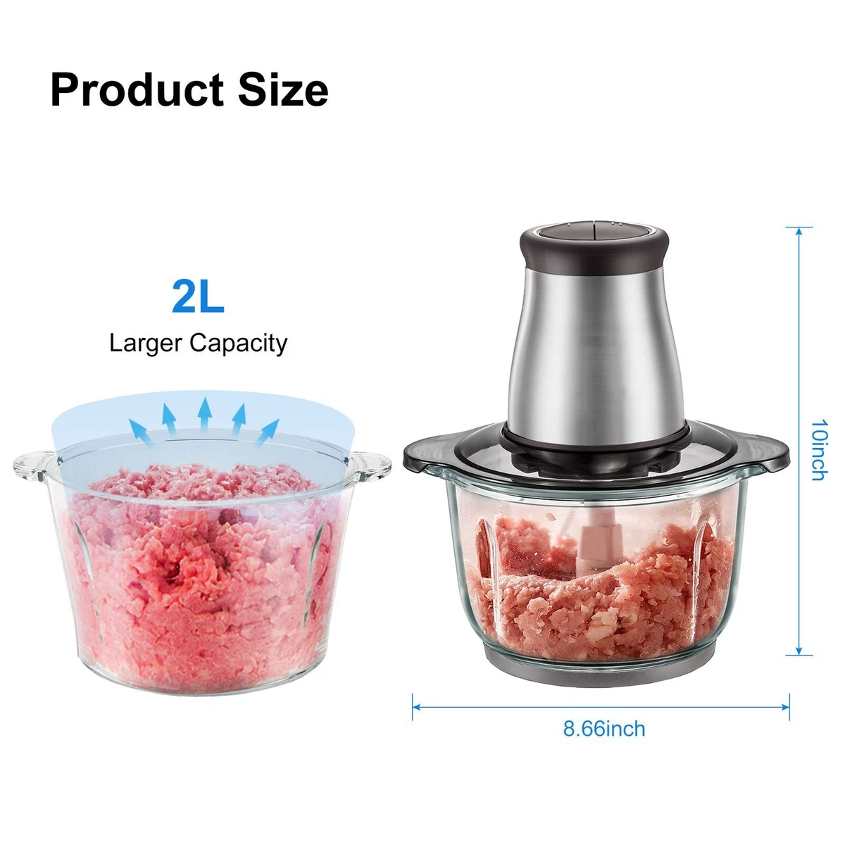 Household 2L 500W Stainless Steel Double Speed Meat Grinder Food