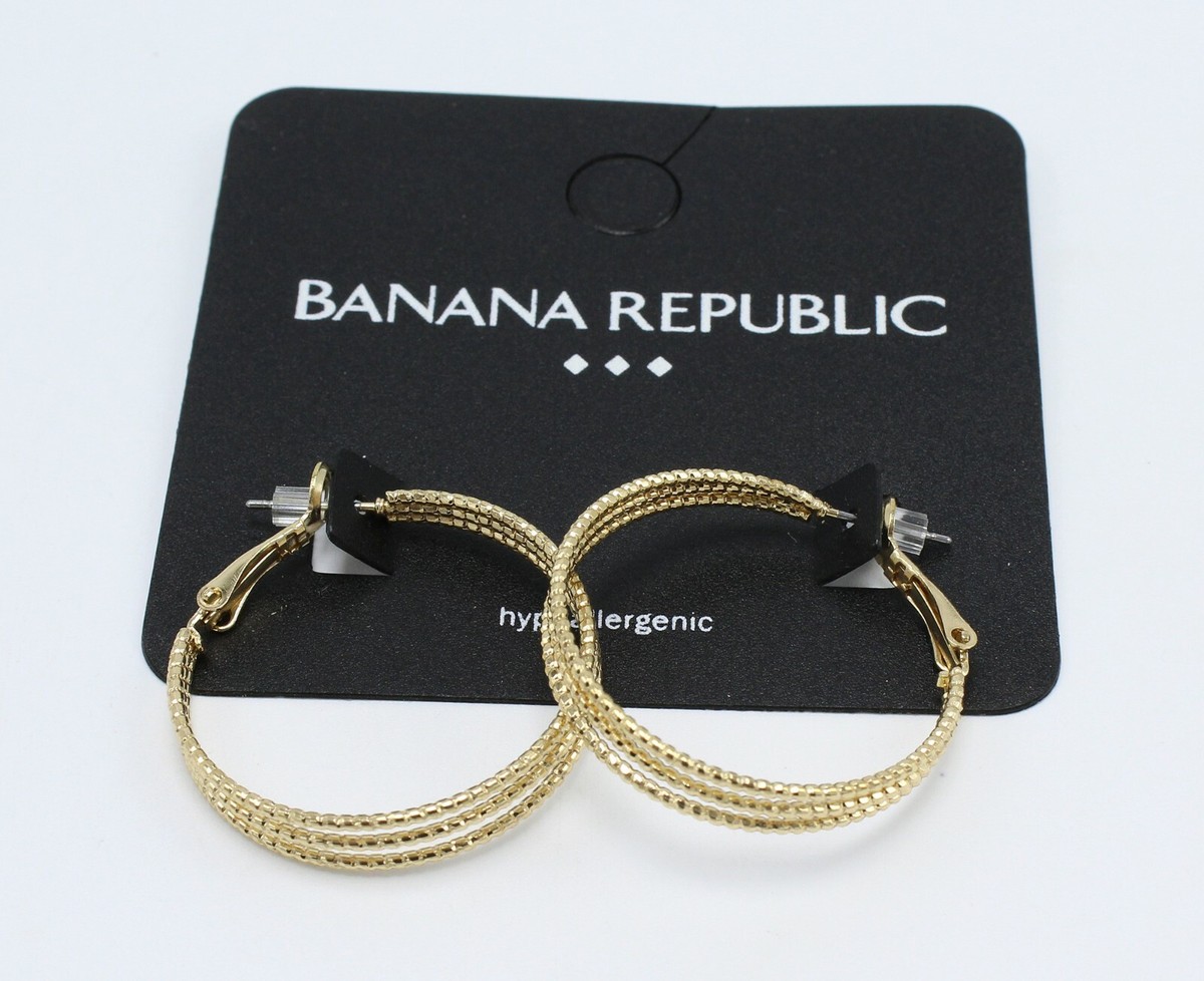 New Textured Multi Hoop Gold Tone Earrings by Banana Republic
