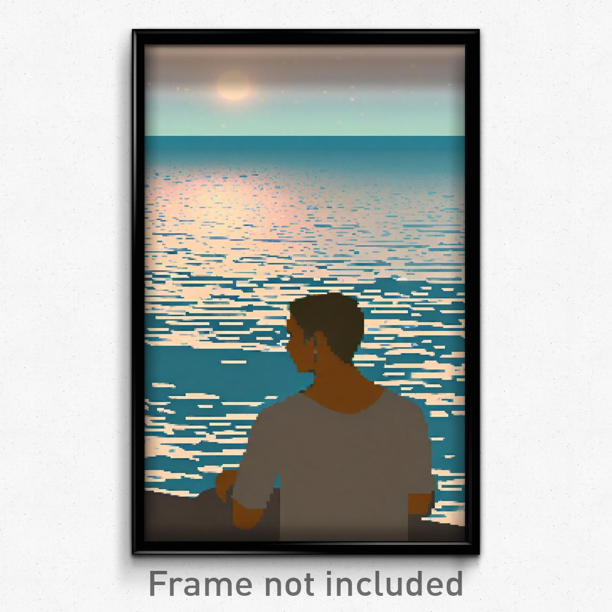 8-Bit Pixel Art Ocean Poster - Psychedelic Trippy Gamer Print