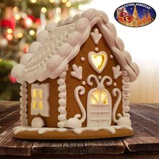 LED Lebkuchenhaus 14cm Weihnacht Deko Weihnachtshaus Lebkuchen braun weiß