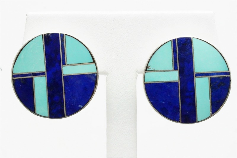 Ray Tracey Knifewing Segura Navajo Earrings Sterling Turquoise Lapis Inlay NAI