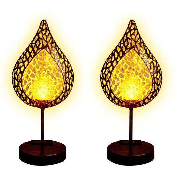 2X Solar Metall Tischleuchte Tischlampe Tisch Lampe Solarleuchte Solarlampe-image