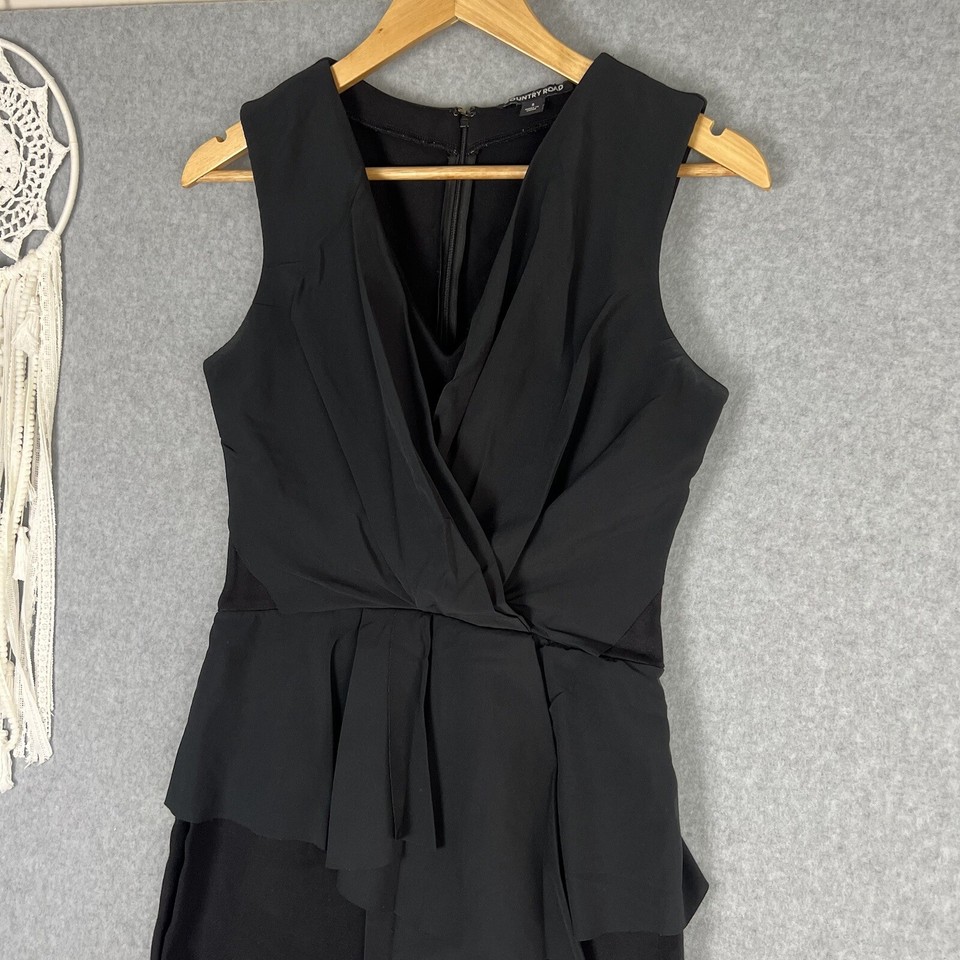 Country Road Dress Womens S 8 10 Black Ruffle Office Siren Cocktail