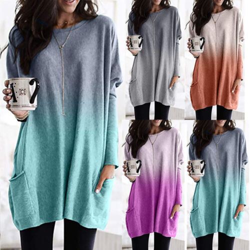 Womens Long Sleeve Pocket Tunic Tops Blouse Ladies Casual Loose Jumper Pullover - Picture 5 of 20