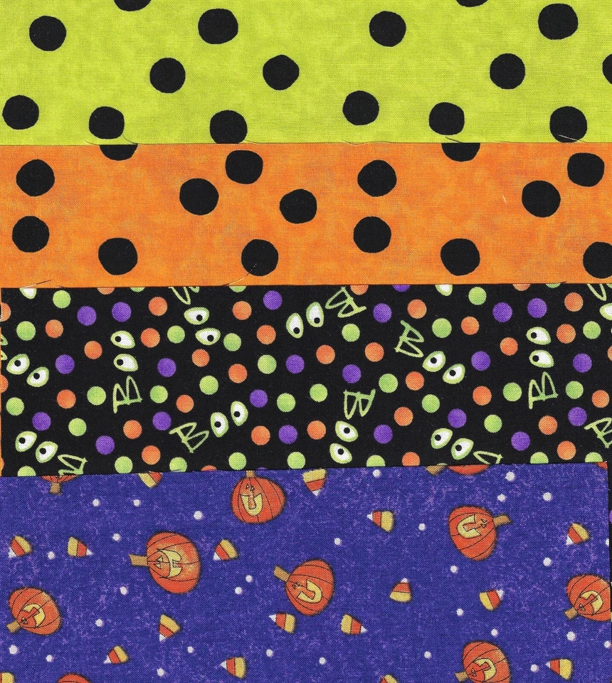 Halloween Fabric, Set of 12 Fat 1/8s, Cats, Dots, Orange, Black, Green Purple - Image 4 of 4