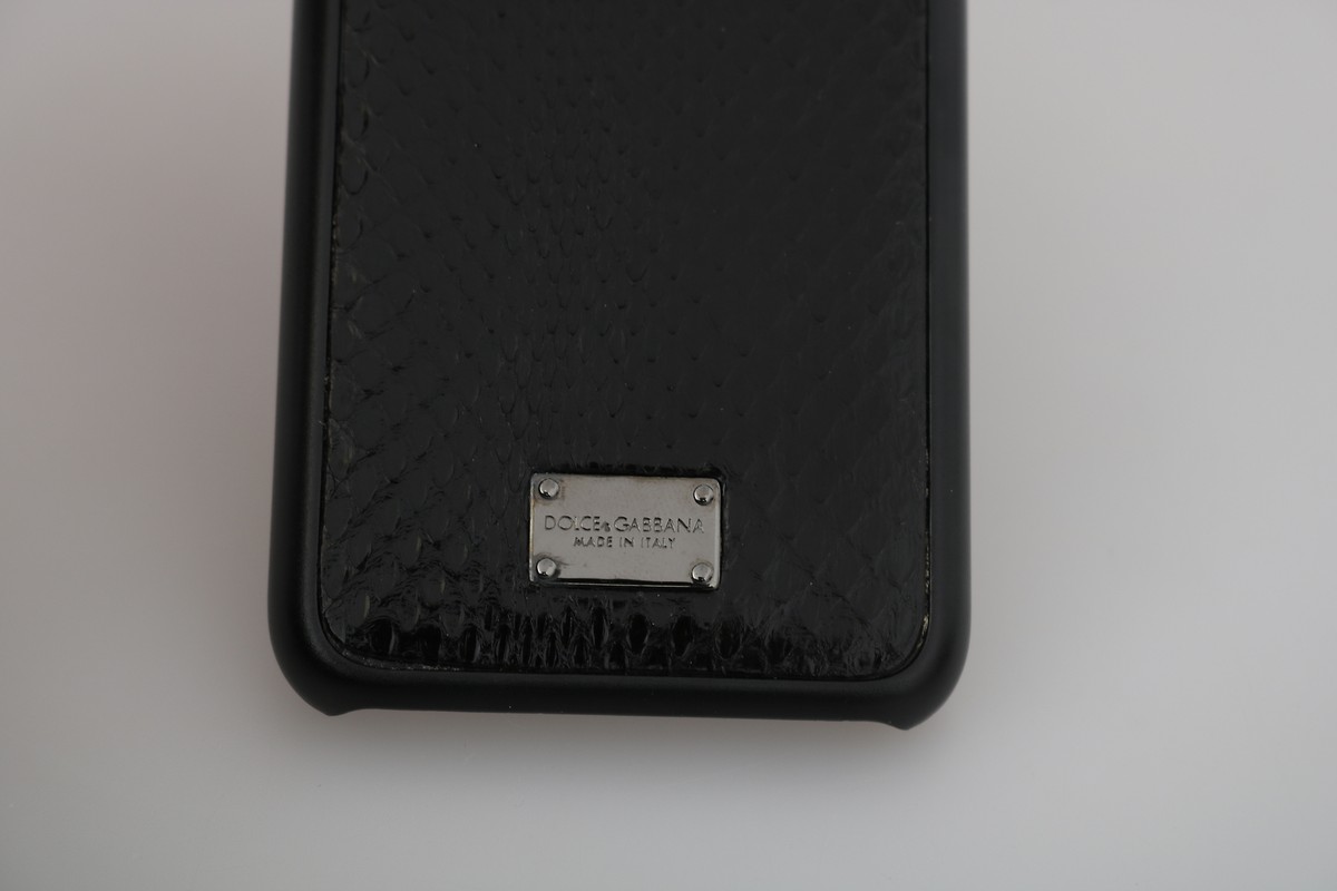DOLCE & GABBANA Phone Case Cover Black Leather Silver Logo