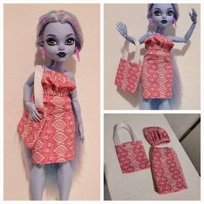 Passend für Curvy G3 Monster High Abbey - Handarbeit Rock Top & Tasche Kleidung *KEINE PUPPE*