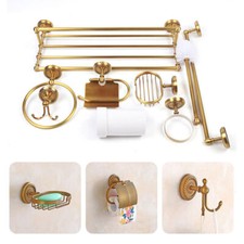 Vintage Complete Bathroom Hardware Set 7PCS Wall Mounted Towel Rack Kit Copper