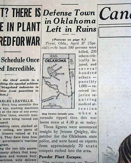 PRYOR CREEK Mayes County Oklahoma TORNADO Storm Disaster 1942 Old WWII