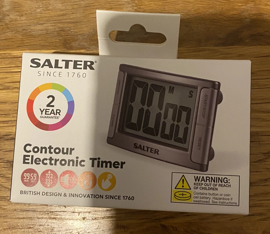 Temporizador de cocina Salter pantalla grande contorno cocineros digitales a batería plateado Foto 2 de 4