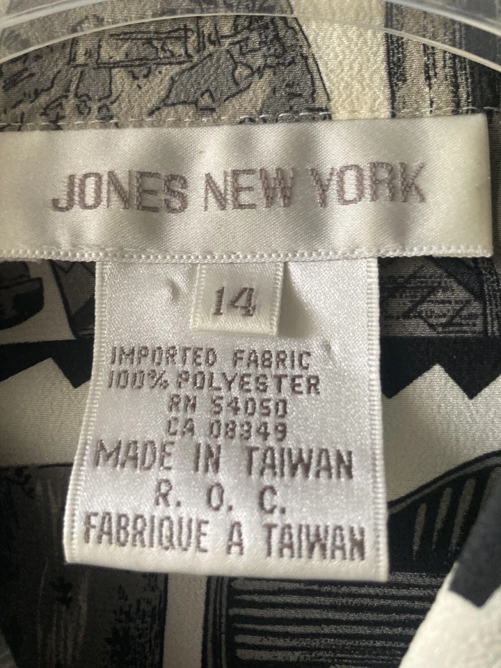 Jones New York Women's Blouse 14 Art To Wear Geisha Asian Print Art Deco #1671 - Image 3 of 4