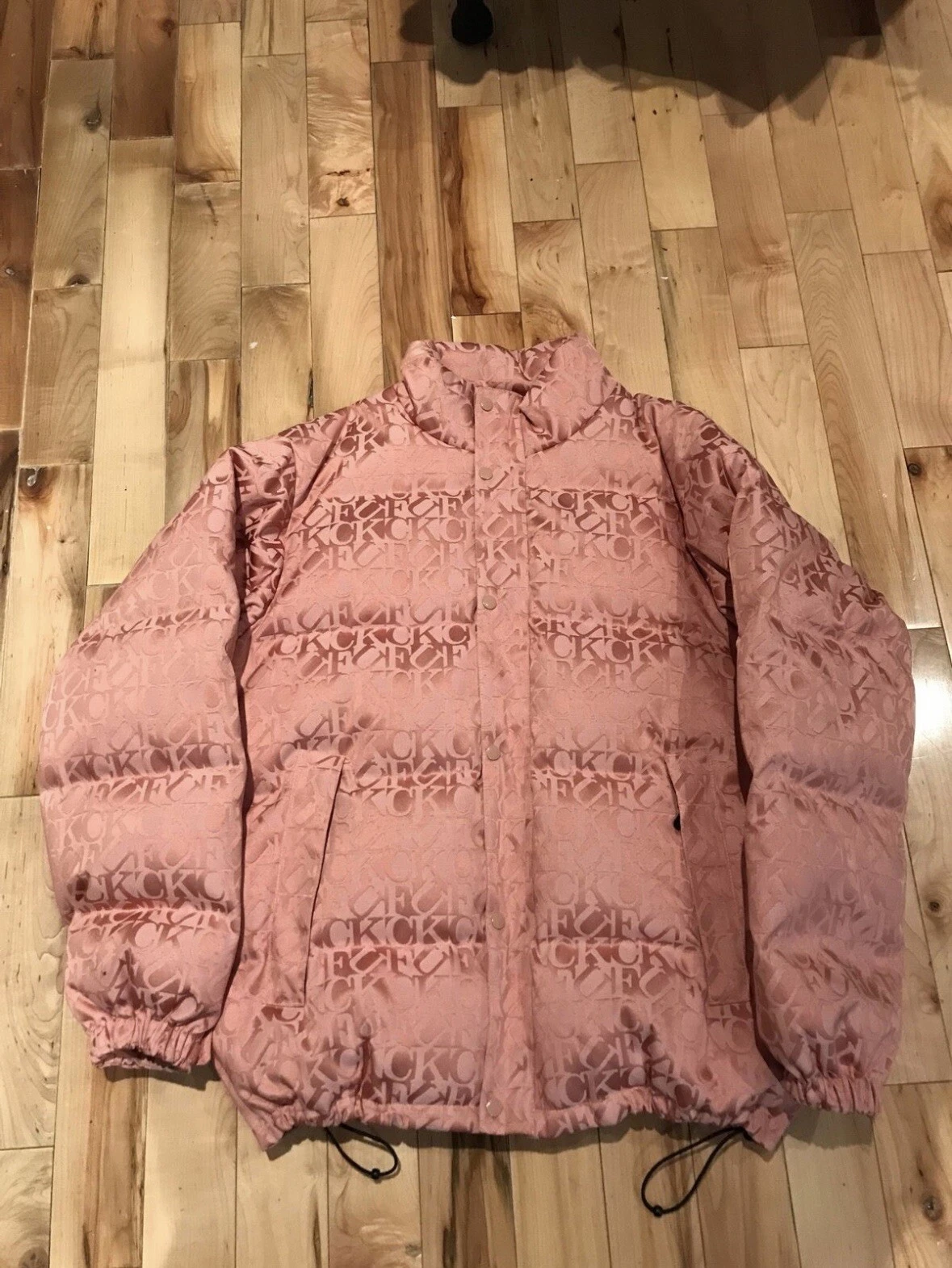 Veste Supreme Pink F*** Jacquard Puffy Down Bubble Biggie XL surdimensionnée FW 2017