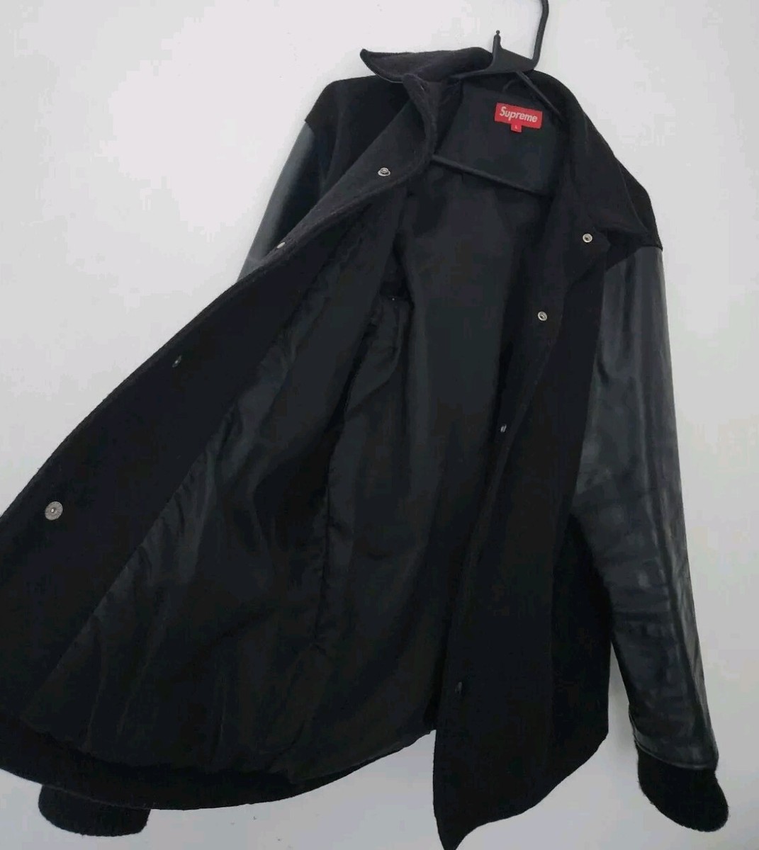 FW11 Supreme Miners Jacket Wool Leather Sleeves Black Large