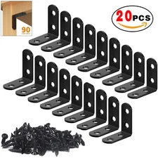 20 PCS L Brackets Corner Braces Sets Black Stainless Steel 90 Degree Right Angle