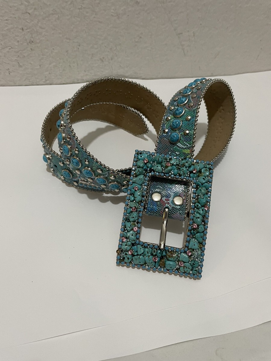 BB Simon Crystal Leather Belt Multicolor 1.5” Width Women display picture 2