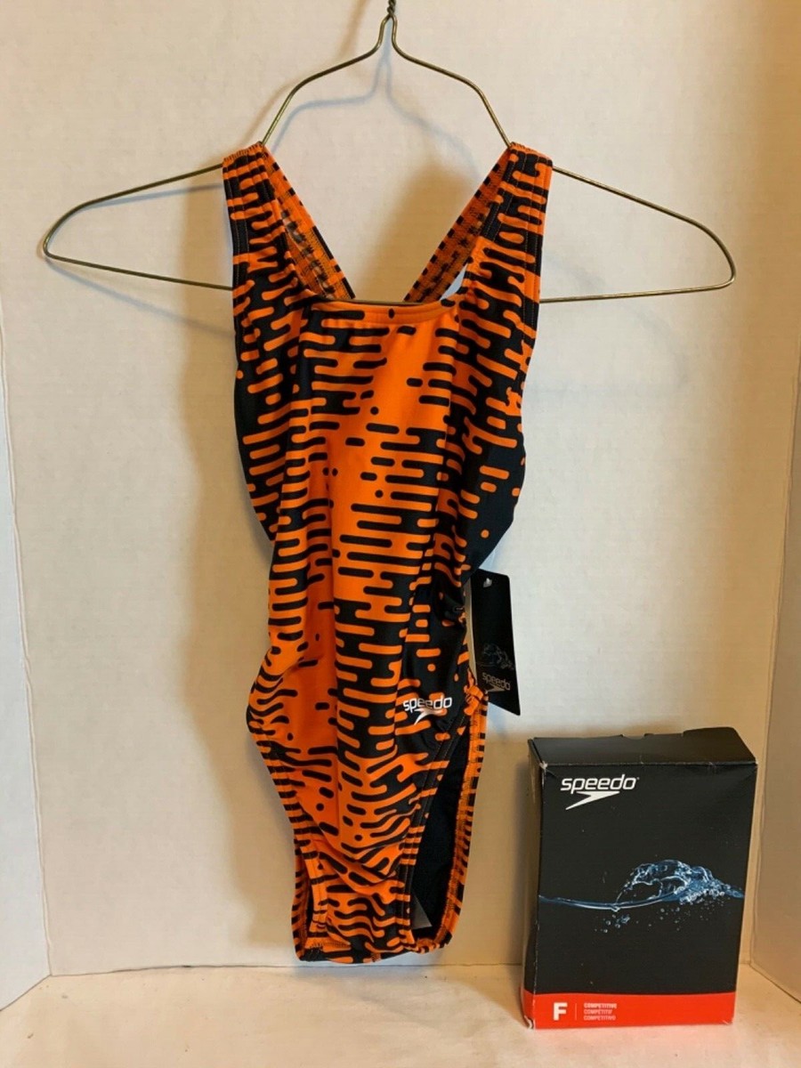 NWT Women’s Speedo Competitive Modern Matrix Pro LT Orange/Black Swimsuit 22