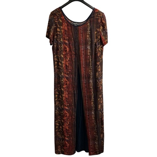 Vintage Carole Little Maxi Dress Womens 16 Dark Floral Layered Ombre Boho Hippie