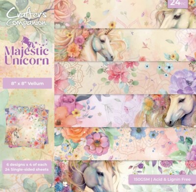 Crafters Companion MAJESTIC UNICORN - 8'' X 8'' VELLUM PAD - 24 SHEETS 8 PACK