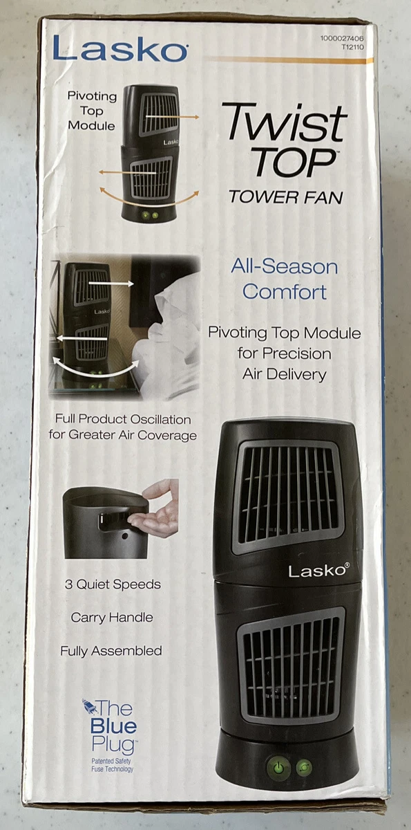 LASKO Twist Top Tower Oscillating Multi-Directional Fan - Black #T12110  3-speed | eBay