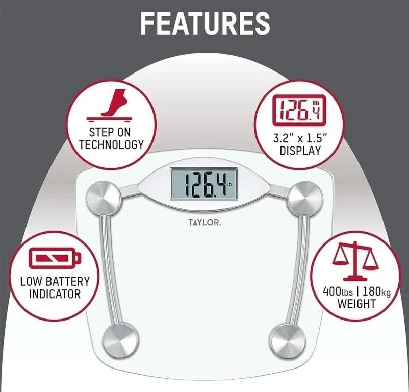 TAYLOR Digital Bathroom Scale 400Lb Glass Chrome New- Open-Box - Image 4 of 4