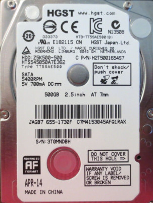 Hitachi 500gb 5400rpm 2.5'' Sata PS4, XBOX, Laptop, PC HTS545050A7E362