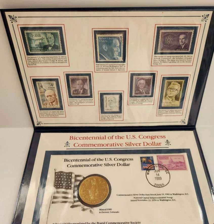 1989 Bicentennial Of The U.S. Congress Silver Dollar POSTAL COMMEMorative PCS - Image 3 of 3