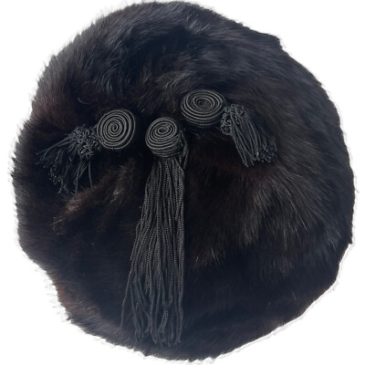 PCCVISION opium fur cap（black） Vintage Cossack Hat Womens One Size Black Genuine Fox Fur