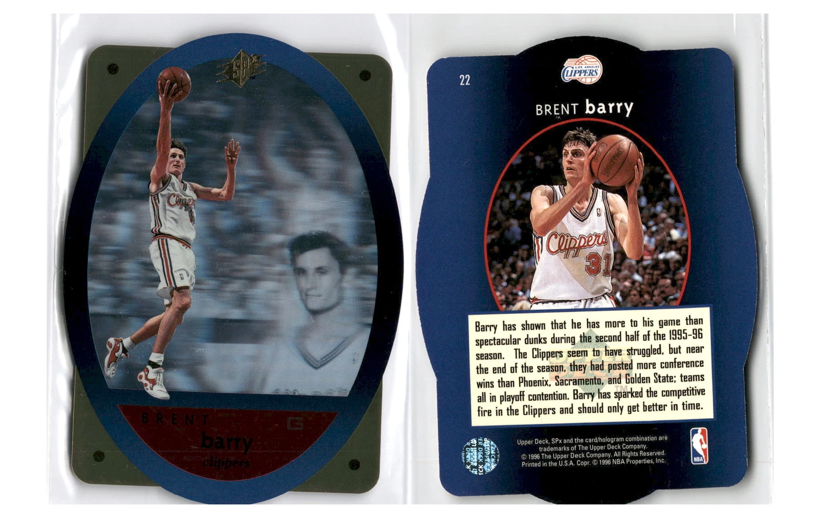 1996 SPx Gold #22 Brent Barry - Los Angeles Clippers