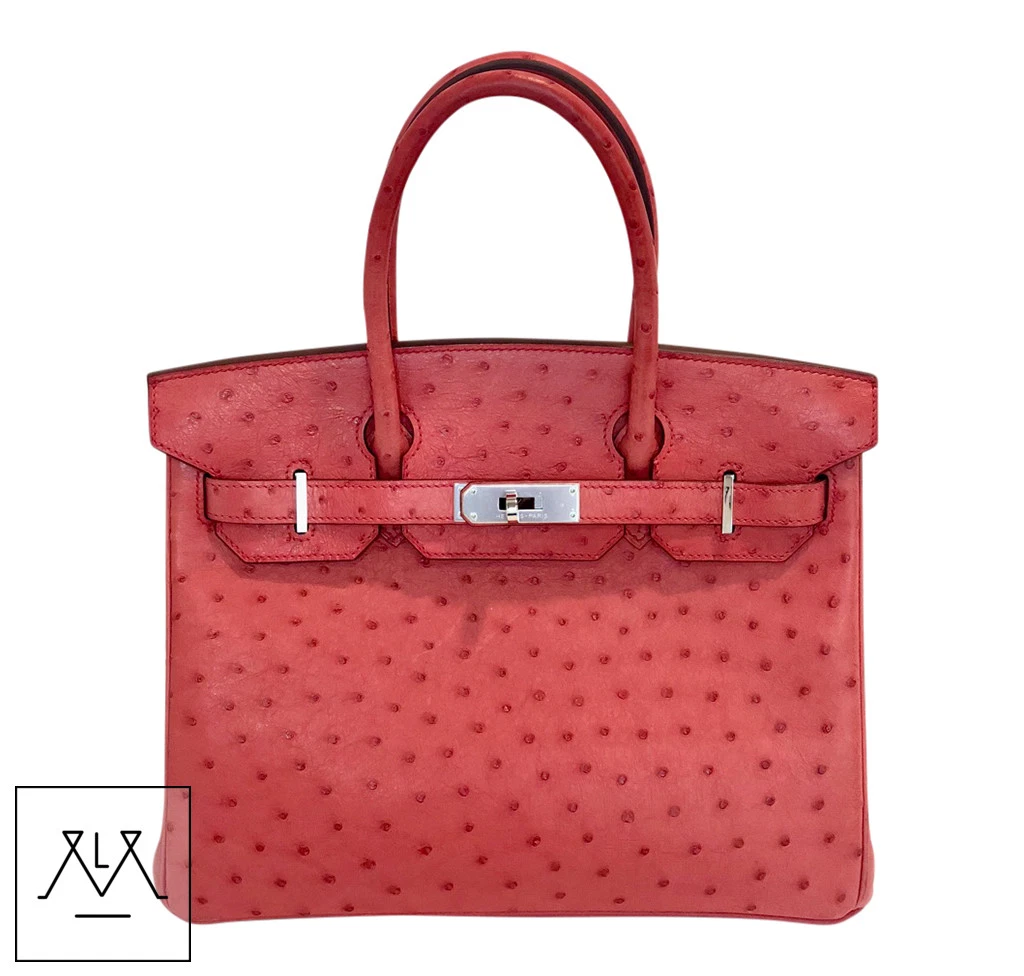 Hermes Birkin Bag 30cm Bougainvillea Red Ostrich Skin PHW - 100