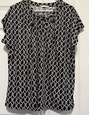 NOTATIONS Top shirt blouse 1X 18 Bust 48 Length 27 Black White Geometric
