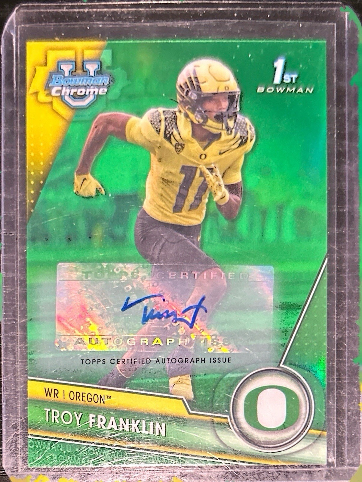 2023 Bowman Chrome University Troy Franklin 1st Green Refractor Auto /99