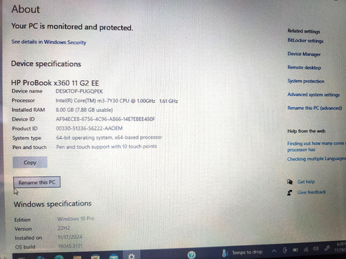 HP ProBook x360 11 G2 EE 11.6" Touchscreen, CPU Intel m3 7Y30, 8GB, 256GB SSD - Afbeelding 21 van 21