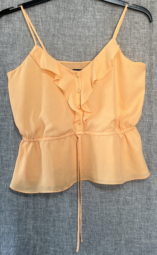 Express Women’s Orange Adjustable Tank Top w Frilly Collar Cinched Tie Waist - M