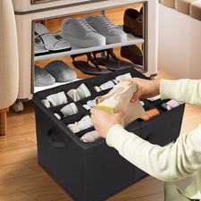 Foldable Shoe Storage Organiser Containers with Clear Lid and Reinforced Handles