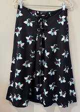 MAEVE Anthropologie Zadie Skirt Black Floral Print Lined Lace Up Midi Sz 4